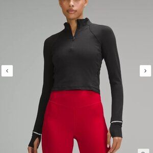 Lululemon It's Rulu Ribbed Cropped Half Zip, Black, Size 6, NWOT